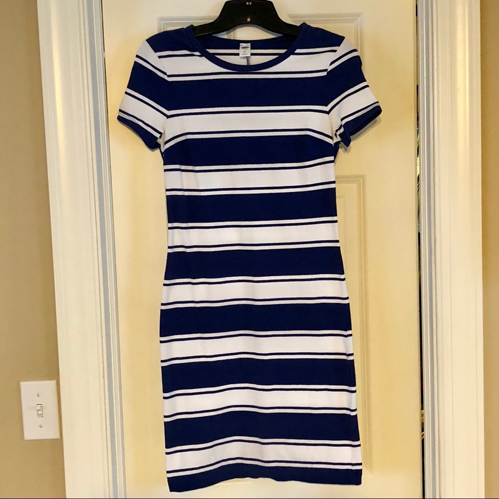 Blue and white striped dress